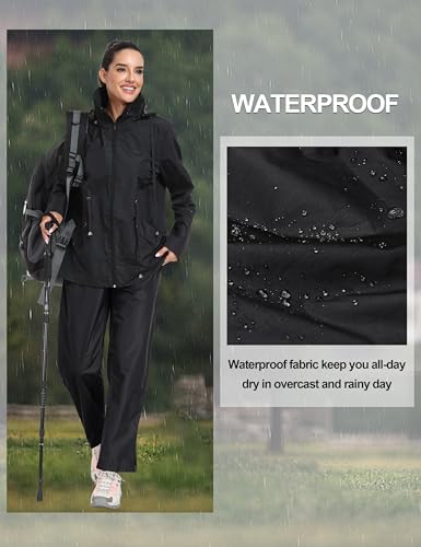 MoFiz Wasserdicht Hose Damen Überziehhose Fahrrad Regenhose Leichte Packbar Hose Winddicht Outdoorhose Wanderhose Trekkinghose Schwarz Größe EU 2XL