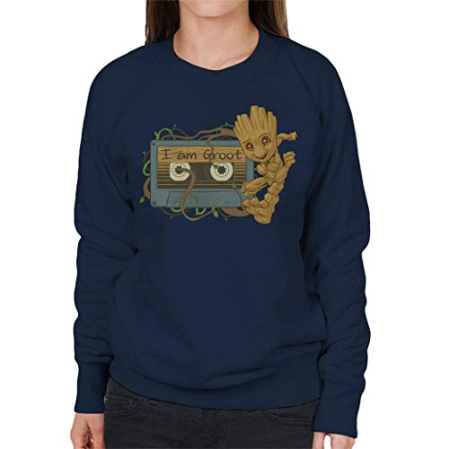 Marvel Guardians of The Galaxy Baby Groot Cassette Tape Women's Sweatshirt Navy Blue