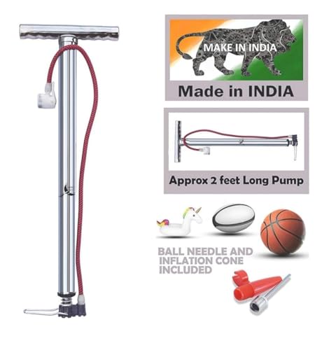 Image of Koel Steel Cycle Air Pump for Bicycle with Presta and Schrader Valves Football Handball Float Inflatable Furniture Motorcycle, Car Balloon Includes Inflatable Nozzle (Silver)