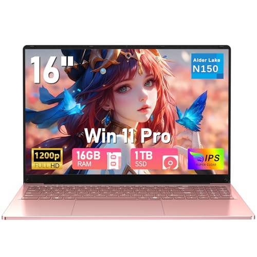 Image of 3 Gaming Laptop Computer, 16 Inch Lap Top 2026 Window 11 Pro 16GB RAM 4TB SSD, N150 (Up to 3.6GHz), Backlit Keyboard, FHD 1920 * 1200 Screen, Office 365, 6000mAh, WiFi 5 BT 4.2, Pink