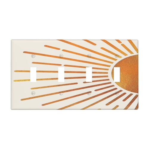 Decorative Light Switch Plate Covers Mid Century Gold Sun Boho Sunrise 4 Gang Light Switch Cover Plate Quad Toggle Wall Plate Switch Plate Cover for Bedroom Home Decor
