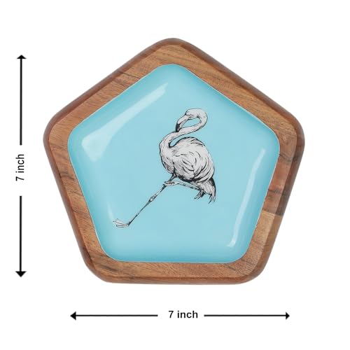 Image of Pentingo Serving Platter | Pentagon Shape Flamingo Design Platter | Multipurpose Platter for Snacks, Fruits & Desserts, Premium Table Decor for Dining & Kitchen