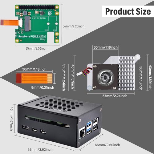 Image of GeeekPi Metal Case for Raspberry Pi 5, with Official Raspberry Pi M.2 HAT+ and Active Cooler, Support M.2 SSD 2230 /2242