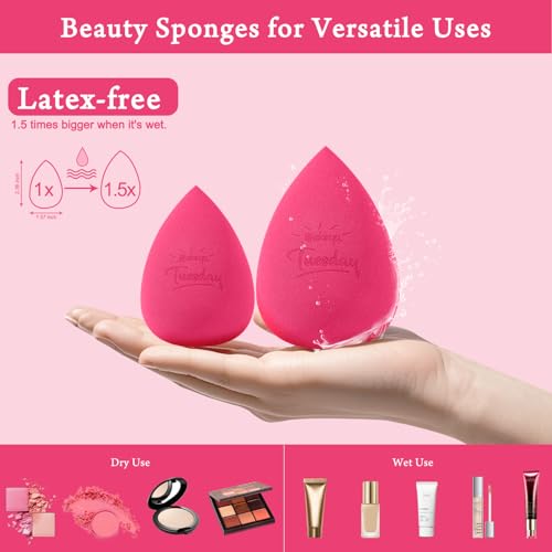 Image of Real Perfection Makeup Sponge Set Blender Sponges, Latex-Free Beauty Makeup Sponges 7 pcs with 1 Travel Container Case for Blending Foundation Liquid Cream and Powder (Rose Red)