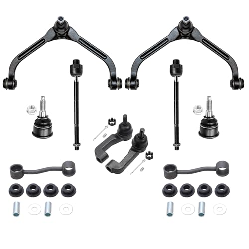 Image of Detroit Axle - Front 10pc Suspension Kit for Jeep Liberty 2002 2003 2004, 2 Upper Control Arms 2 Lower Ball Joints 2 Sway Bars 4 Tie Rods Outer & Inner Replacement