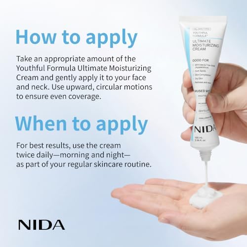 NIDA Youthful Formula™ Ultimate Moisturizing Cream | Centella Asiatica, Niacinamide, Hyaluronic Acid, Collagen | Wrinkles, Fine Lines, Dark Spots, Dry Skin, Redness | 3.38 fl. oz., 100ml - 4