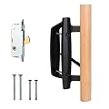 HILLMASTER Patio Sliding Door Handle Set with Mortise Lock 45°,Mortise Style Reversible Design Non-keyed Sliding Patio Glass Door Handles Patio Door Lock,Fits 3-15/16"Screw Hole Spacing Black Finish
