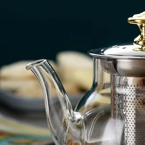 Image of Glass Tea Pot with Stainless Steel Infuser 500ml - Transparent Loose Leaf Tea Brewer for Green Tea & Herbal Tea, Personal Size Clear Tea Kettle with Lid and Handle