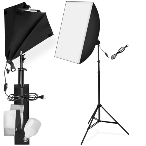 tectake® Luci da Studio Fotografico, Set Fotografico Portatile, Luci per Foto, 1 Stativo per Luci, 1 Lampada, 1 Softbox, 1 Borsa per Trasporto – Nero