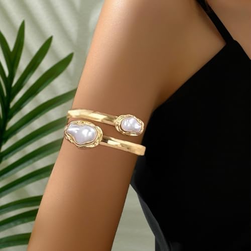 Gold Arm Cuff Jewelry for Women Mermaids Pearl Cuff Bracelets Upper Arm Cuffs Dainty Bohemian Boho Summer Beach Accessorie2