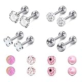 Mayhoop Pendientes de acero inoxidable de 16 g, para ombligo, labio, ceja, cartílago, tragus, circonita cúbica, piercing para el cuerpo, para mujeres y hombres, 6 mm, Metal, N / A
