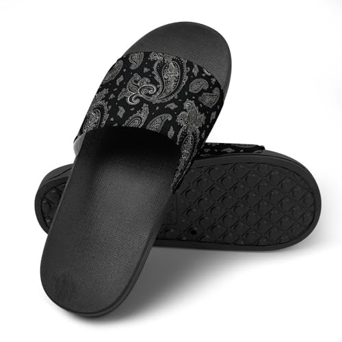 Black Paisley Womens Slide Sandals Non Slip Summer House Slippers for Girls Slip-on Flip Flops4