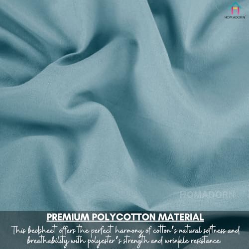 Image of HOMADORN Premium Polycotton Flat Bedsheet for Double Bed with 2 Pillow Covers - Soft, Durable & Wrinkle-Resistant (ICY Teal)