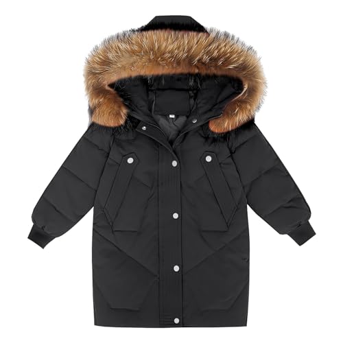 Teen Winter 𝖥𝗎𝗋 Hooded Down Coat Little Boys Girls Padded Thick Windproof Warm Puffer Jacket Casual Comfy Outerwear
