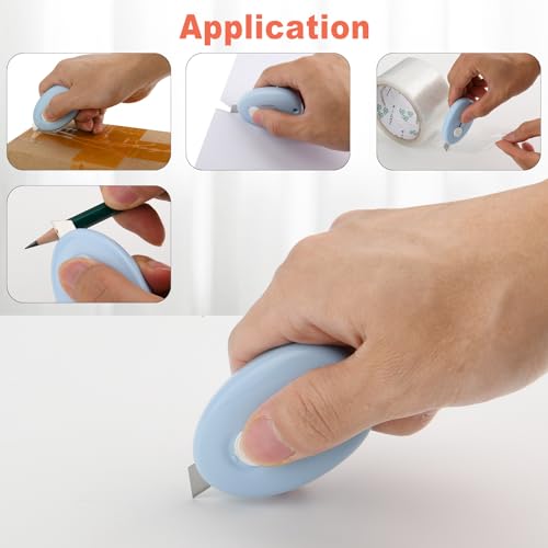 Cosmos Pack of 12 Mini Retractable Utility Knife Box Cutter Letter Opener, Random Color, with 1 Pc Marble Pattern Storage Bag - Thumbnail 3