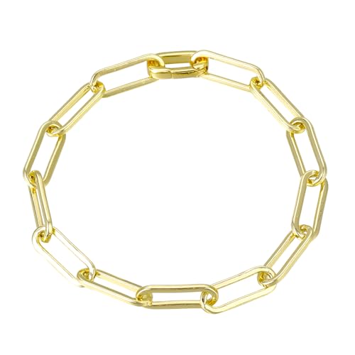 14K Gold Plated Chunky Link Bracelets for Women Spring Ring Cuban Paperclip Chain Gold Bracelet for Women Non Tarnish