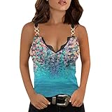 Briskorry Tank Top Damen Sommer Blusen V Ausschnitt Spitze Off Shoulder Bluse Retro Blumenmuster Drucken Oberteile Sexy Casual Tunika Top Ärmellose T Shirt Lose Shirt