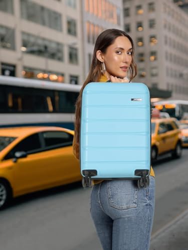 Image of TEAKWOOD LEATHERS Unisex 8 Wheels Trolley Bag, Hard Cabin with Zipper Closure, Adjustable Push Button & Cross Side Strap, Lock System 360 Degree (55 CM, Sky Blue)