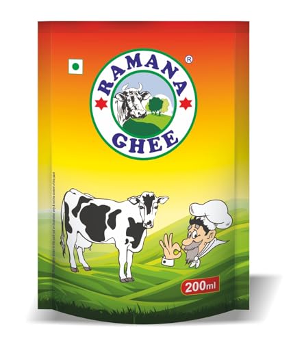 Ramana Pure Cow Ghee 200ml Pouch | Natural Desi Ghee | Premium Cow Ghee | Organic Pure Ghee | Traditional Method | Authentic for Cooking | Healthy & Flavorful | Ghee Cow 200ml Pouch - Pack of 1