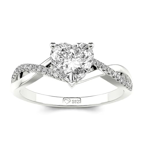Image of Jeulia Heart Cut Moissanite Engagement Ring for Women | D Color VVS1 Clarity | 925 Sterling Silver Twist Band | Anniversary Wedding Promise Gift for Bride (Included Gift Box)