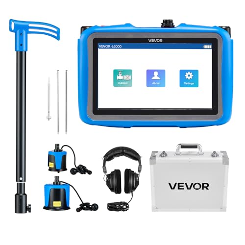 VEVOR Pipe Water Leak Detector for Outdoors, 1Hz-10000Hz, 7" Touchscreen Leakage Detection Locator for 16.4FT (5m) Underground Plumbing - with Medium & Large Sensor, 3 Listening Rods, Headphone & Case