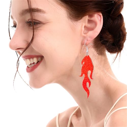 Dreuyet Transparent Flame Earrings for Women Neon Fire Element Earrings Hip Hop Aesthetic Halloween Cosplay Costume4