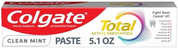 Total Clean Mint Toothpaste, 10 Benefits, No Trade-Offs, Freshens Breath, Whitens Teeth and Provides Sensitivity Relief, Clean Mint Flavor, 4 Pack, 5.1 Oz Tubes