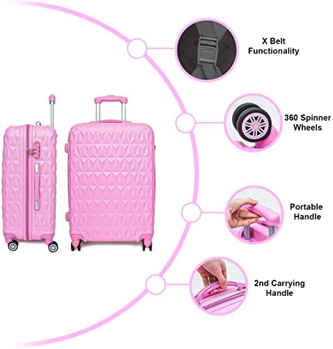 RMW Large Lightweight ABS Hard Shell Travel Hold Check in Luggage Spinner Suitcase with 4 Wheels (Pink)