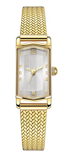 ADSBIAOYE Women's Stainless Steel Watch Dainty Square Womens Watches Classic Vintage Ladies Quartz Small Watches Gifts (Gold White)