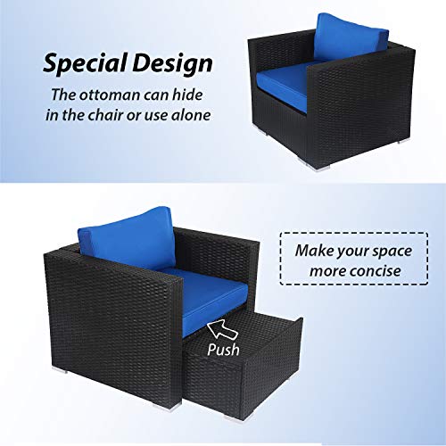 Kinbor Patio Sectional Sofa Chair With Ottoman, Wicker Outdoor Conversation Set For Outdoor Indoor Balcony Daily Use #TOP4