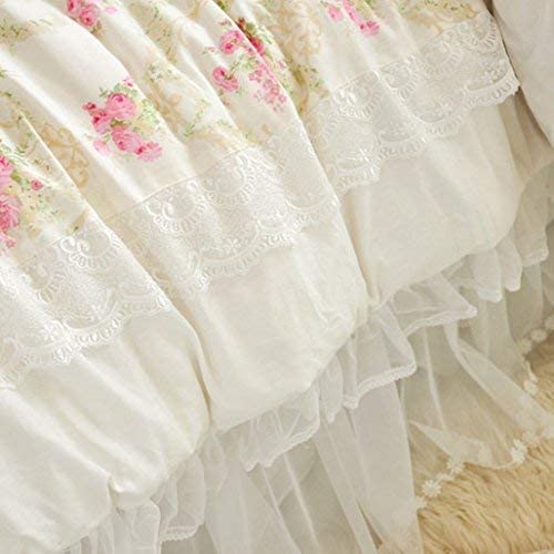 Zhuan Girls Bedding Set Lace Ruffle Duvet Cover Sets With Bed Skirt Princess Bedding Set Vintage Floral Print Duvet Cover Twin Size 4 Piece(California King,White) #TOP4