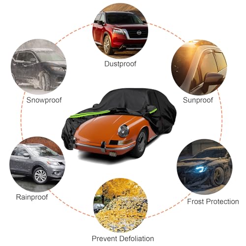 Image of Waterproof Car Covers Replace for 1964-1998 Porsche F-Series, G-Series, 930 /964 /993, 6 Layers All Weather Custom-fit Car Cover with Zipper Door & Windproof Bands for Snow Rain Dust Protection