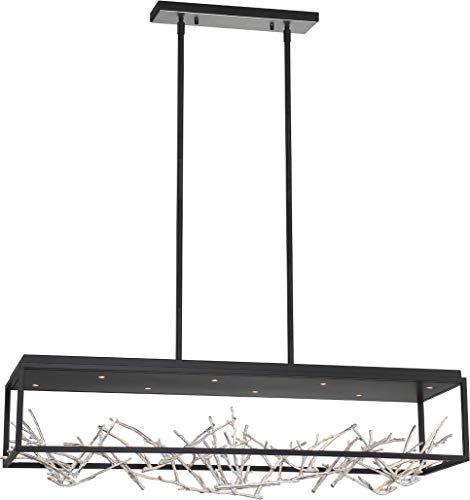 Eurofase 35642-023 Aerie Floating Gilded Branches Rectangular LED Chandelier, 8-Light 48 Total Watts, 12"H x 12"W x 42"L, Black/Silver