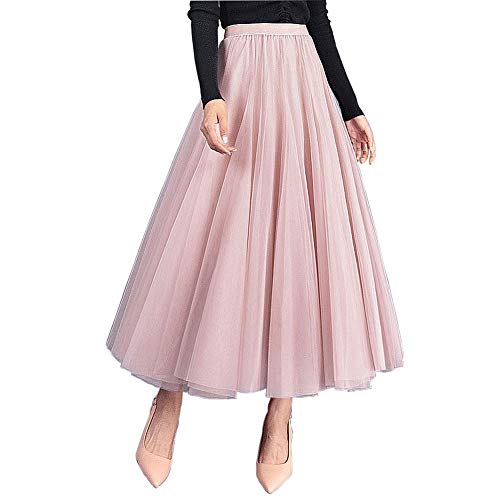 Carolilly Damen Tutu Tüllrock Langer Mesh Rock Knielang Elegante Tüll Röcke für Hochzeit, Einheitsgröße, Pink Cover