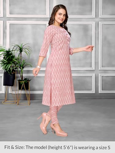 Image of rangita Peach Cotton Printed Straight Kurta with Pant | Kurta Set for Women