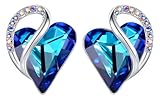 Leafael Stud Earrings for Women, Mothers Day Gift for Mom, Infinity Love Jewelry with Birthstone Crystal Heart for September, Rainbow Sapphire Blue
