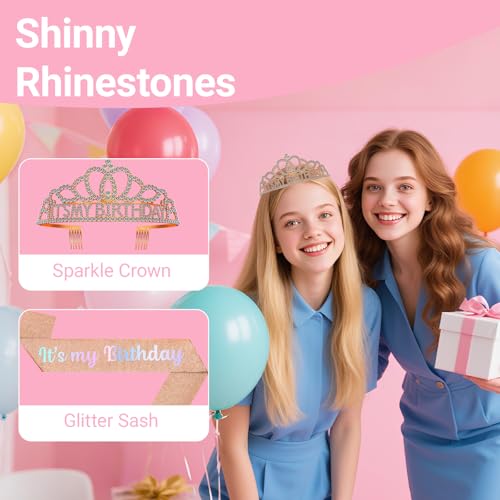 Birthday Tiara and Crown with Sash, Birthday Tiara for Women Party Rose