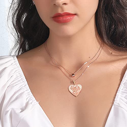 U7 Photo Locket Pendant Heart Shaped Rose Gold Plated Necklace 22" #TOP3