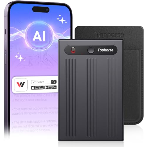 AI Voice Recorder, Free Transcribe & Summarize with AI Technology, Digital Voice Recorder w/Case, App Control, Support 101 Languages, 64GB Memory, Voice Recorder for Meetings, Calls, Black