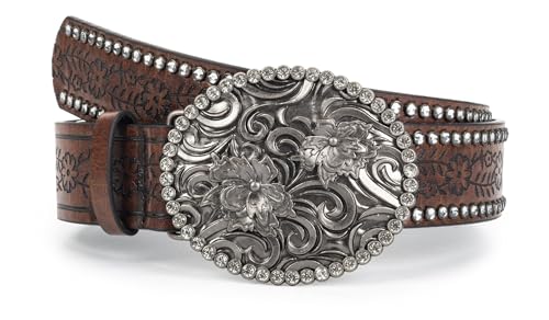 Western-Belts for Women, Men-Belt with Rhinestone Buckle-Belts, Turquoise Carved Pattern Western-Belts4