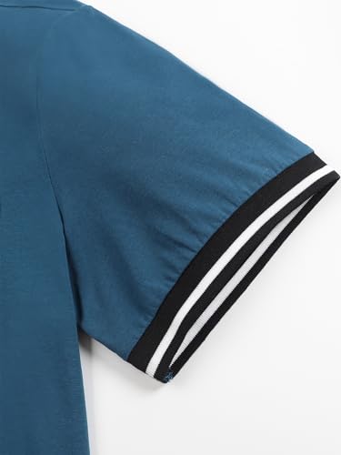 LuxMania Men's Casual Short Sleeve Polo Shirts Classic Button Summer Collared Golf Top T-Shirt with Pocket Teal XL — view 4
