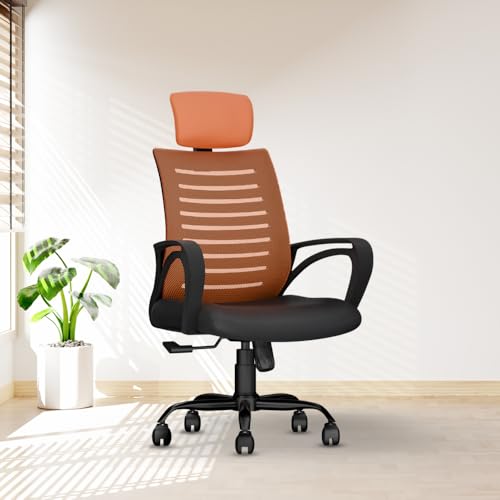 Image of CELLBELL Desire C104 Mesh High Back Ergonomic Office Chair - Adjustable Seat Height, Sturdy Metal Base, Revolving Study & Computer Chair for Work from Home, Orange