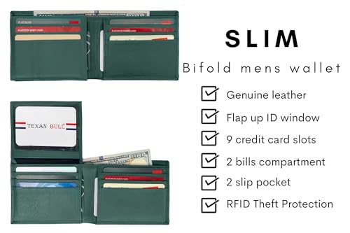 Premium Leather Bifold Credit Crad-ID Billfold Forest Green Mens Wallet2