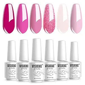 Vishine Gel Nail Polish Kit Soak Off 6pcs Pink Nail Polish Nail Art Manicure New Starter Gift Set 8ml