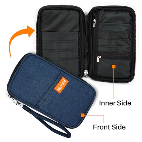 Image of Storite Nylon Travel Family Passport Holder Wallet Organizer for Credit Debit Card Boarding Pass with Removable Hand Strap for Men and Women(Blue)