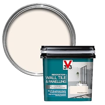 V33 Renovation Wall Tile & Panelling Paint - No Undercoat Needed - For High Moisture Surfaces - Resistant To Temperature Variations - Powder Pink 750ml