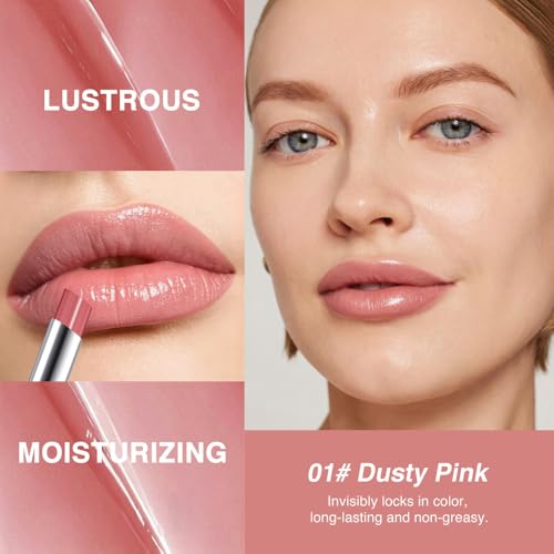 Image of Dusty Pink Honey Tinted Lip Balm for Women, Hydrating Lip Oil Stick Lip Gloss Lipstick for Mature Skin, Sheer Lightweight Moisturizing Lip Tint Balm with Natural Shine, Vegan & Cruelty-Free