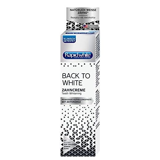 RAPID WHITE Back to White tandkräm, tandblekning för hem, blekning tandkräm för vitare tänder, med aktivt kol, utan väteperoxid, 75 ml
