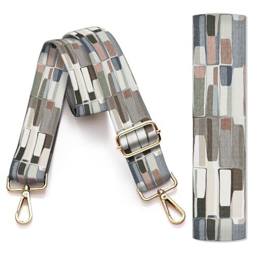 Image of Purse Strap Replacement Crossbody, 3.8cm Wide Shoulder Strap Adjustable Replacement Belt Gold Buckle, Handbag Crossbody Bag Strap Colorful Plaid