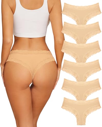 Image of Sth Big Womens Cotton Underwear Sexy Lace Brazilian Panties Soft Breathable Cotton Bikini for Ladies 6 Pack